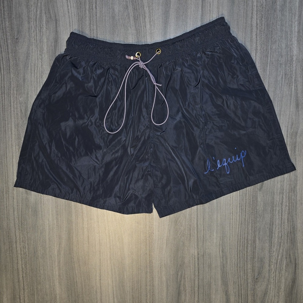 L'Equip Charcoal Gray Shorts Beaded Drawstring Pockets Beach Summer Designer